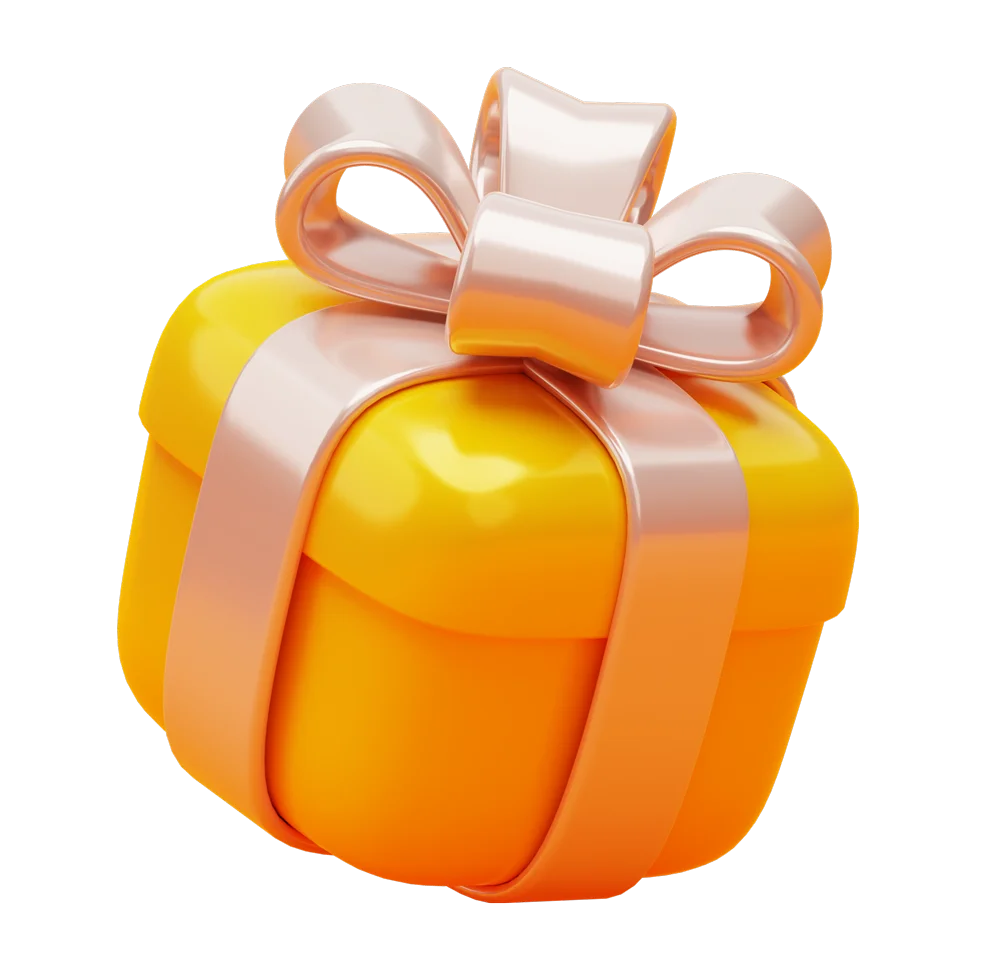 Yellow gift with golden ribbon icon sign or symbol 3d background illustration